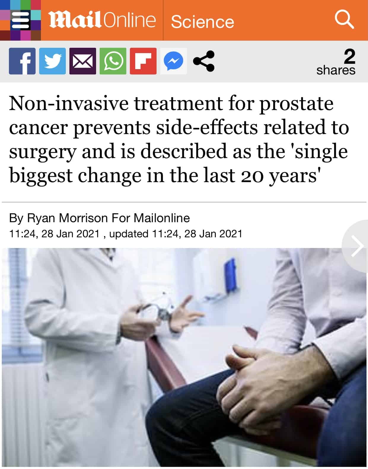Treatment for Prostate Cancer Prevents Side-effects Related to Surgery and Described as ‘Single Biggest Change in Last 20 Years’