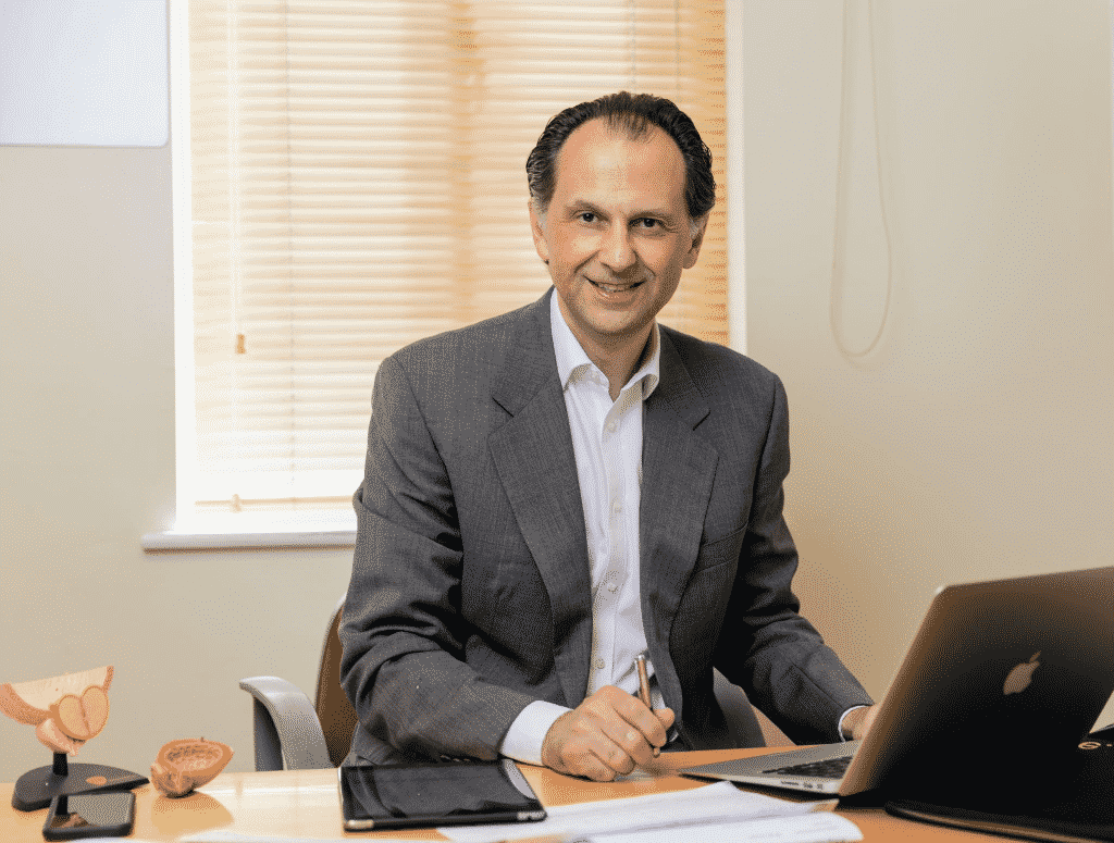 Mr Marc Laniado, consultant urologist at The Focal Therapy Clinic sitting at his office desk