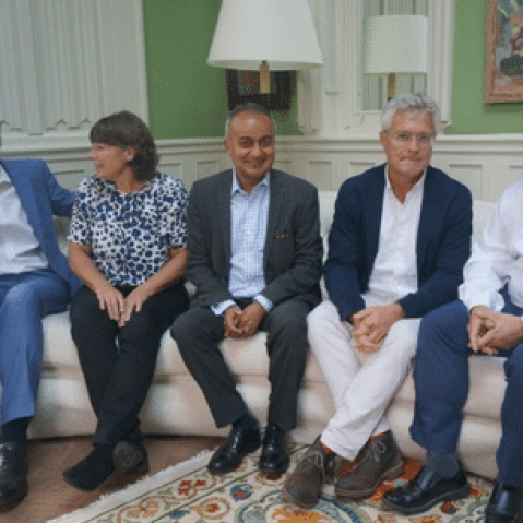 Focal therapy doctors sitting on sofa: Marc Laniado, Clare Allen, Raj Nigam, Alan Doherty, Tim Dudderidge